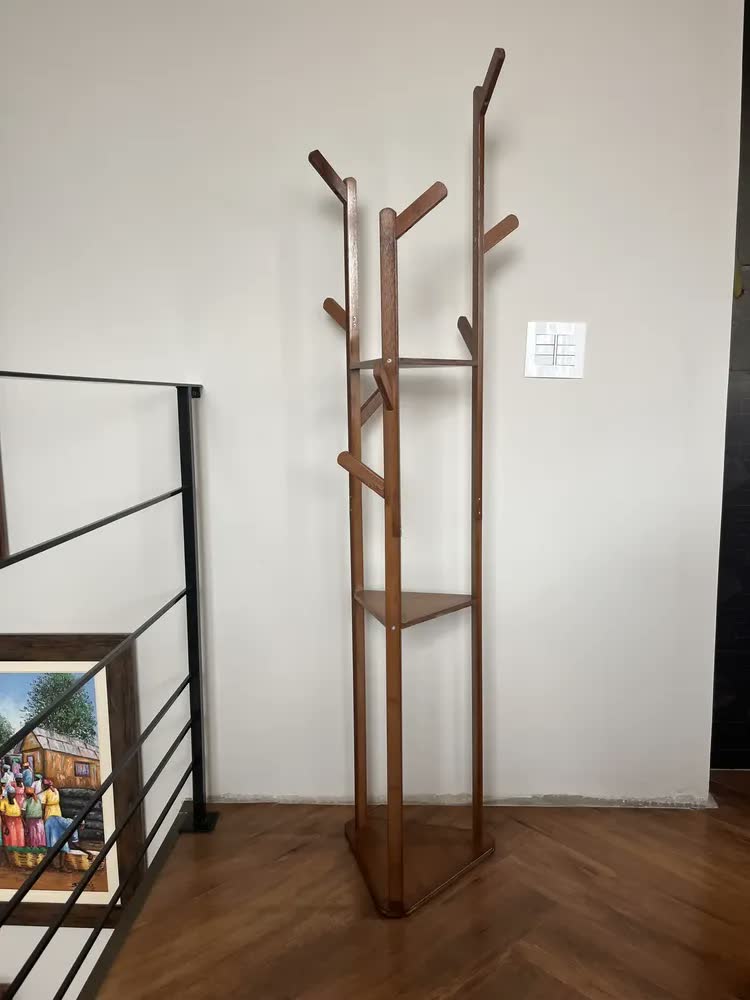 foto de Mancebo Cabideiro Bambu Chão Arara Roupas Prateleira 165cm Bambu Marrom