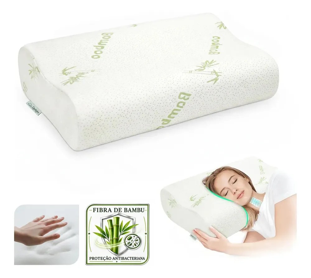Travesseiro Nasa Cervical Ortopédico Antialérgico Ergonômico Respirável Com Capa Fibra De Bambu G