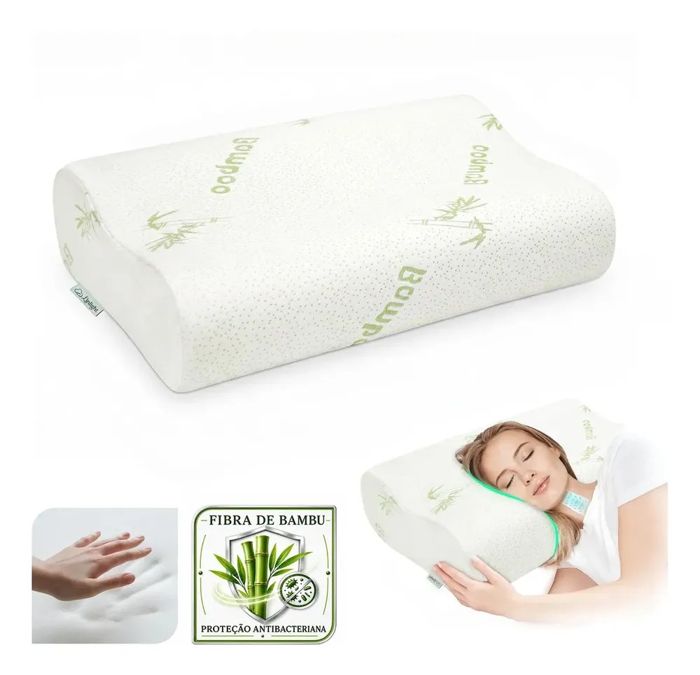 Travesseiro Nasa Cervical Ortopédico Antialérgico Ergonômico Respirável Com Capa Fibra De Bambu M