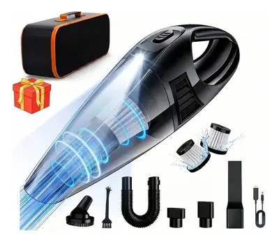 foto de Aspirador De Pó Portátil Carro Automotivo 120W 9000PA +2 Filtro + Bolsa + LED Sem Fio Aspirador Portátil de Pó Potente Recarregável Usb Com Acessórios Turbo 127/220V Profissional Inclui a lâmpada LED