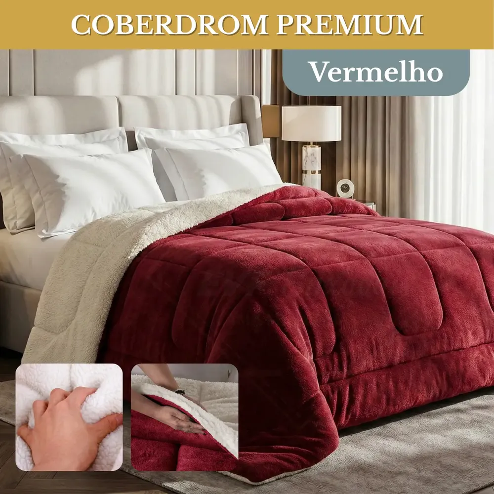 foto de Edredom Com Sherpa Casal Queen Dupla Face Pele Carneiro Super Macio Manta Casal Enxoval Cama De Luxo Cor Vermelho
