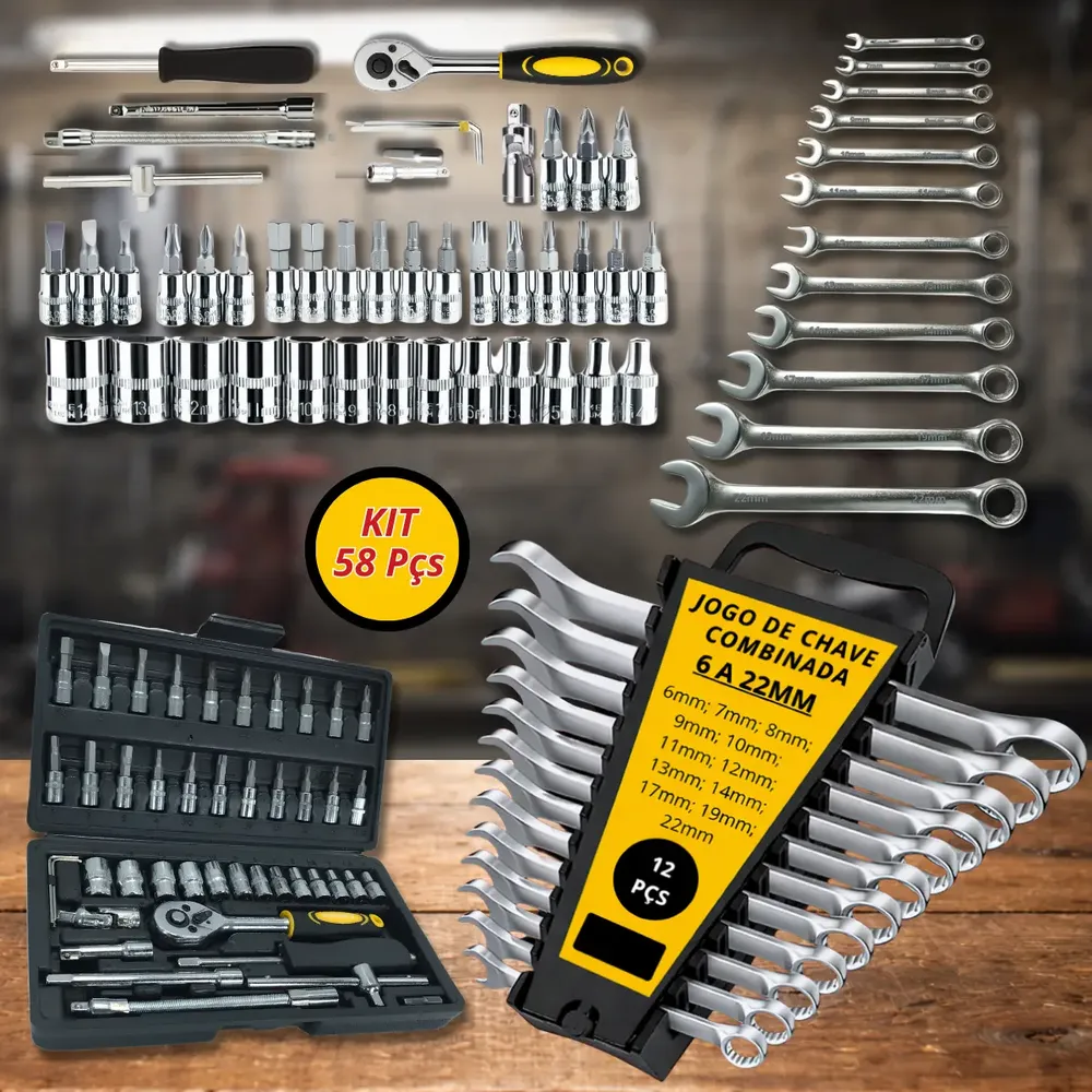 Kit Ferramentas Chaves Combinadas Jogo De Chave Soquete Jogo Completo 58 Peças Ferramentas Profissional