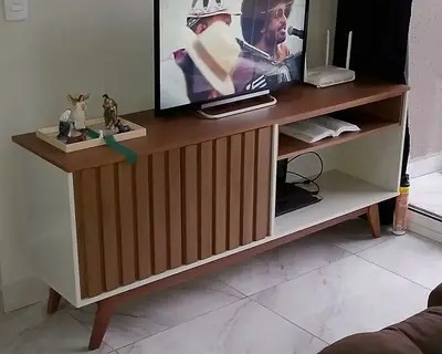 foto de Rack Para Tv 55 Polegadas Bancada Off-white/nature Ripado