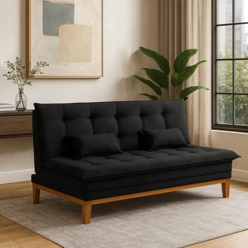 Sofa Cama 1 80 Preto Megmobilia Confort Divino Retrátil Moderno Reclinavel Moderno Confortavel Direto Da Fabrica