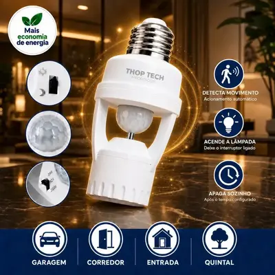 foto de Sensor De Presença Iluminação Lâmpada Soquete E27 Fotocélula Thop Tech Importados