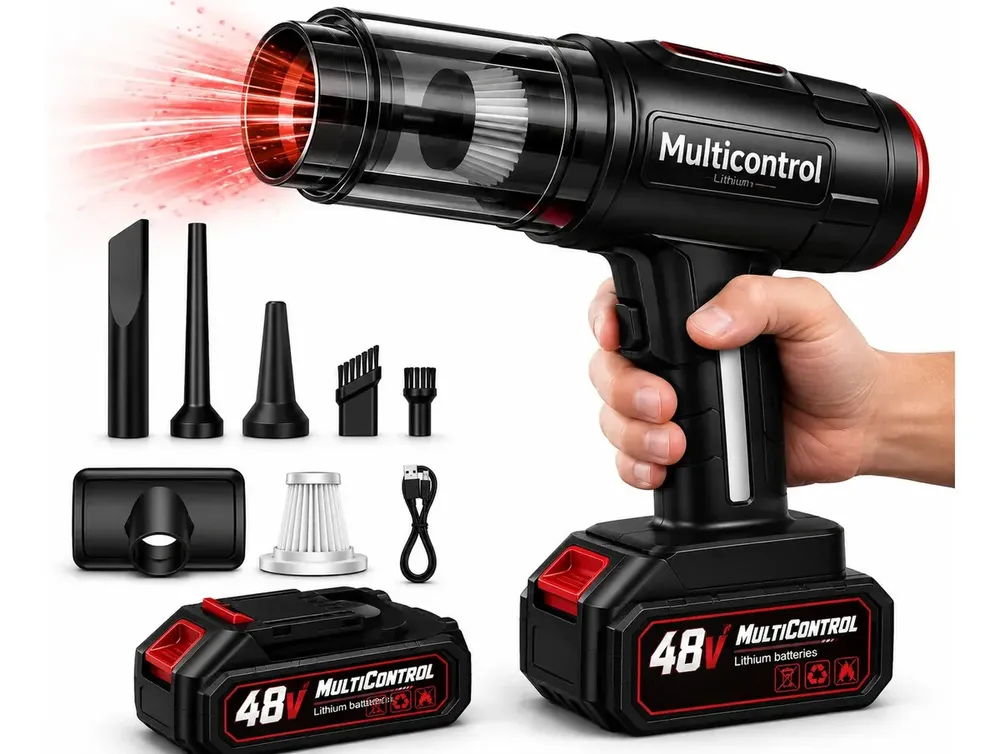foto de Aspirador De Pó Portatil Recarregável Turbo Com Bateria 48v 3000mah Sem Fio Automotivo Elétrico Soprador Para Casa Carro Escritório Preto 127/220v - Multicontrol