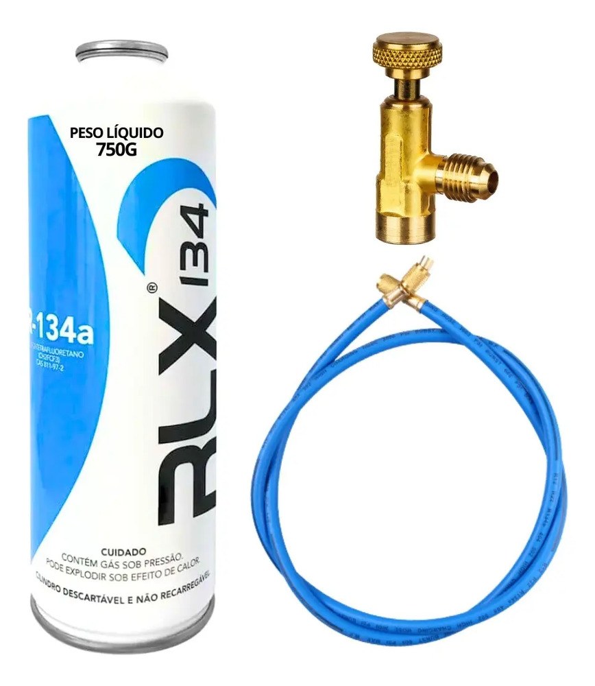 Refil Gás R134a Rlx 750g + Válvula Perfuradora + Mangueira