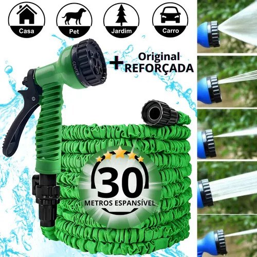 Mangueira Magica Expansível Retratil 30m Com Pistola 7 Jato Verde