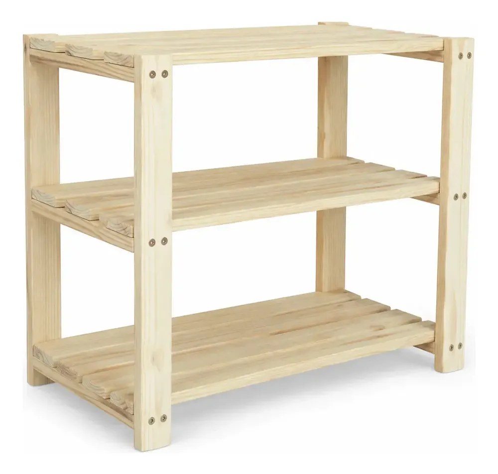 Sapateira De Pinus 3 Andares - Organize Seus Sapatos Bege