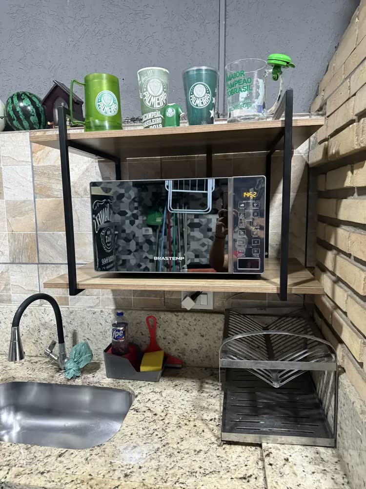 foto de Prateleira Industrial Tripla 120x40x84 Suporte Metal para Micro-ondas