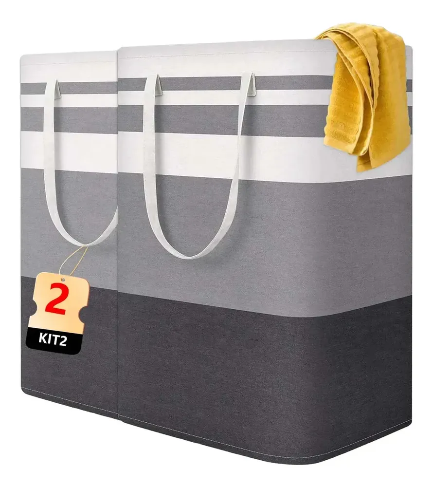 Kit 2 Cesto De Roupa Suja Grande Dobrável Para Banheiro 72l
