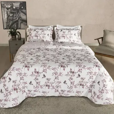 foto de Kit Cobre Leito Colcha King 3 Peças Boutis Dupla Face Porta Travesseiro Aba Americana - Sofia Rose