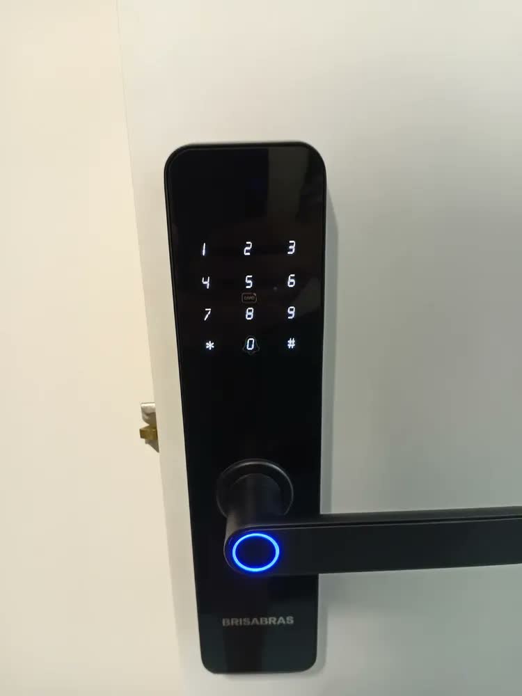 foto de Fechadura Eletrônica Digital Tuya Com Biometria, Senha, Tag E Chave Touch Anti-espião Inteligente Preta Para Porta (casa/apartamento/hotel)