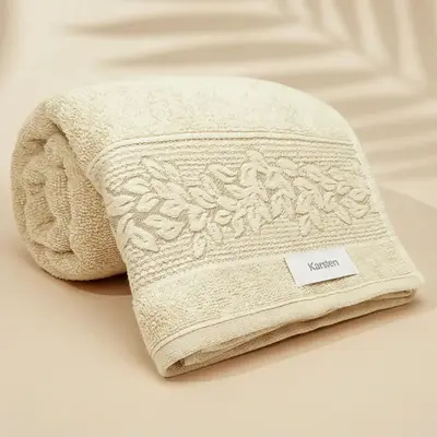 foto de Toalha De Banho Karsten Provence 100% Algodão Barra Jacquard Cor Bege 1105/10