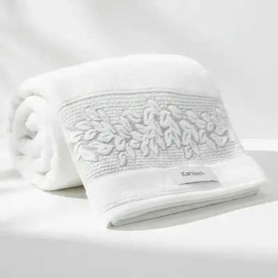 foto de Toalha De Banho Karsten Provence 100% Algodão Barra Jacquard Cor Branco 01/8