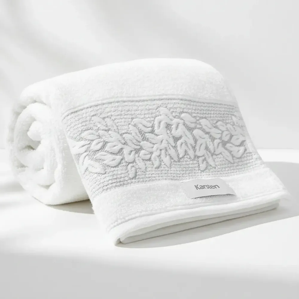 Toalha De Banho Karsten Provence 100% Algodão Barra Jacquard Cor Branco 01/8