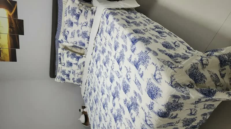 foto de Edredom Porcelana Queen Size 3 Peças Algodão Percal 180 Fios Azul Porcelana