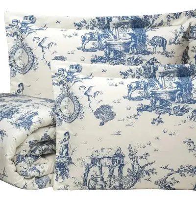 foto de Edredom Porcelana Queen Size 3 Peças Algodão Percal 180 Fios Azul Porcelana