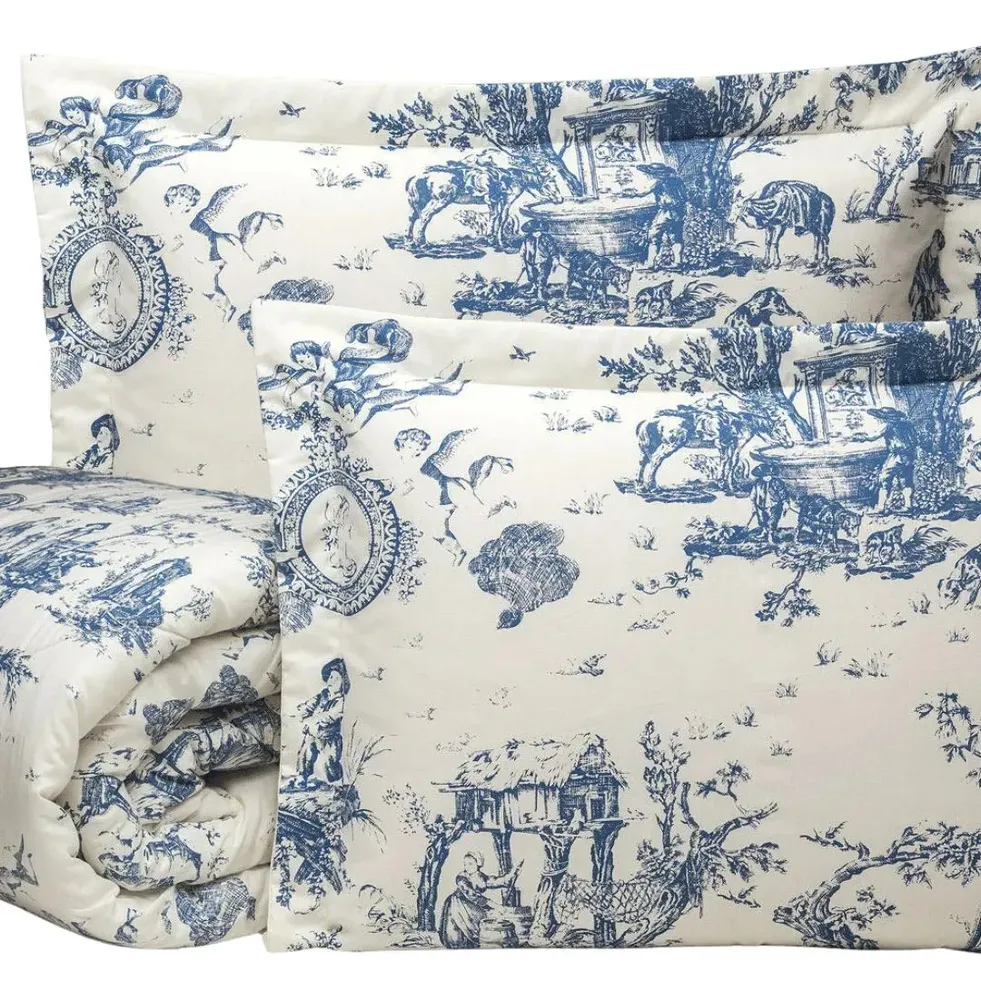 foto de Edredom Porcelana Queen Size 3 Peças Algodão Percal 180 Fios Azul Porcelana