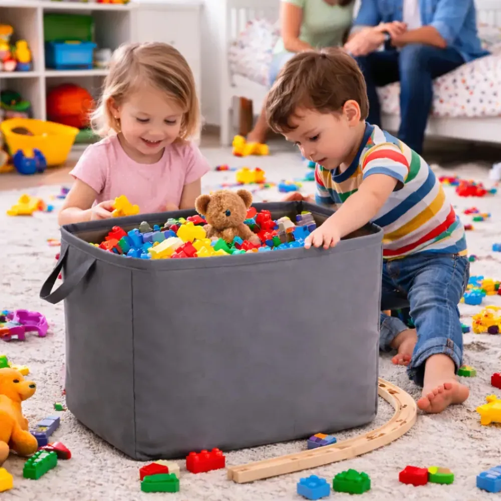 Cesto De Roupa Suja Saco De Brinquedos Caixa Organizador Dobrável Guarde Roupa Guarde Bem Cinza