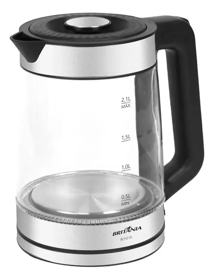 Chaleira Elétrica Britânia 2,1l De Vidro Com Luz Led Bch21a Inox