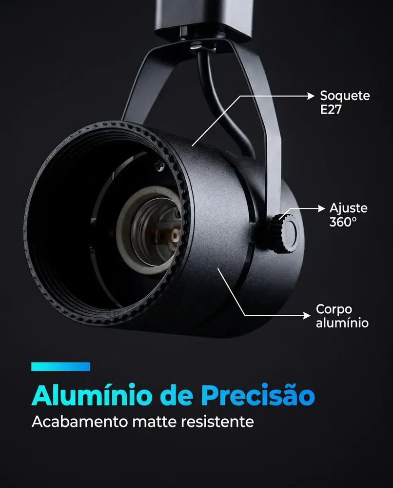 Spot Fenda Par20 Preto Para Trilho Eletrificado Bivolt Soquete E27