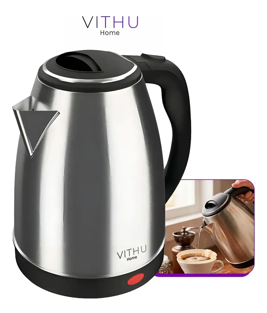 Chaleira Eletrica Termica Vithu Home 1,8 Litros 110v Inox Com Tampa Jarro Garrafa Bule P/ Café Chá Cor Cinza Portatil Aquecimento Rapido