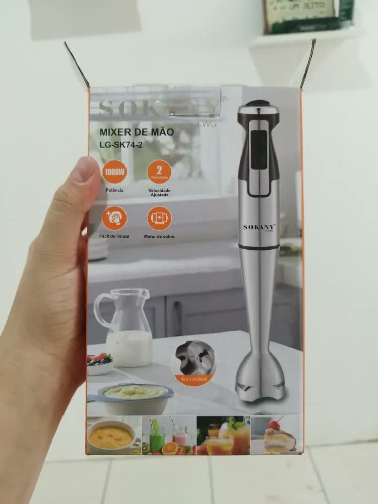 foto de Mixer De Mão Inox 1000w Elétrico 2 Velocidades Profissional Cinza Liquidificador de Mão Vertical Portátil Triturador de Alimentos para Sopa Vitamina Papinha Molho Shake Batedor Mão Livre Cozinha