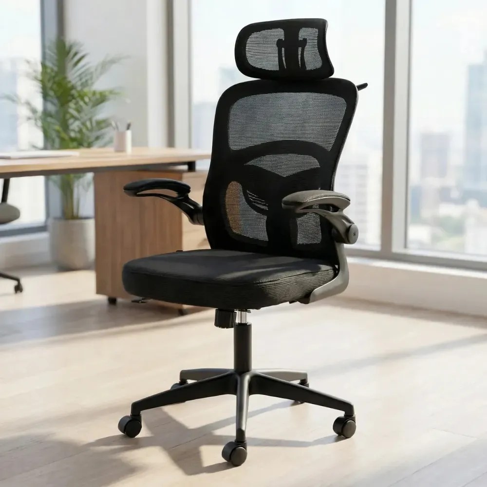 Cadeira de Escritório Vincere Brasil Elegance Graphite II Ergonômica com Apoio Lombar Preta em Malha