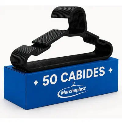 foto de Kit 50 Cabide Adulto Preto Organizador Roupa Reforçado
