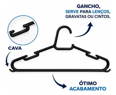 foto de Kit 50 Cabide Adulto Preto Organizador Roupa Reforçado