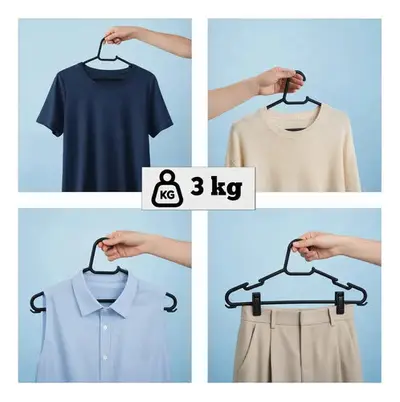 foto de Kit 50 Cabide Adulto Preto Organizador Roupa Reforçado