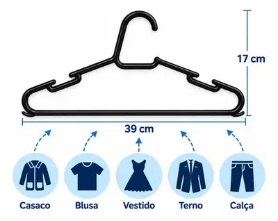 foto de Kit 50 Cabide Adulto Preto Organizador Roupa Reforçado