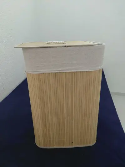 foto de Cesto De Roupa Suja Em Bambu 72l Retangular Dobravel Tampa E Alça Reforçada Pítia