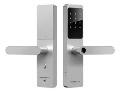 foto de Fechadura Digital Eletrônica Biométrica NovaDigital Fusion Embutir Wifi Tuya App Senha Cartão TAG Chave Inteligente Prata