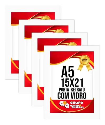 foto de Kit 4 Porta Retrato 15x21 Moldura Laqueada Fosco Vidro Comum Cor Branco