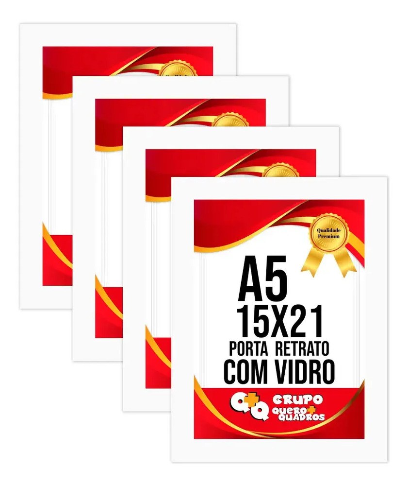 Kit 4 Porta Retrato 15x21 Moldura Laqueada Fosco Vidro Comum Cor Branco
