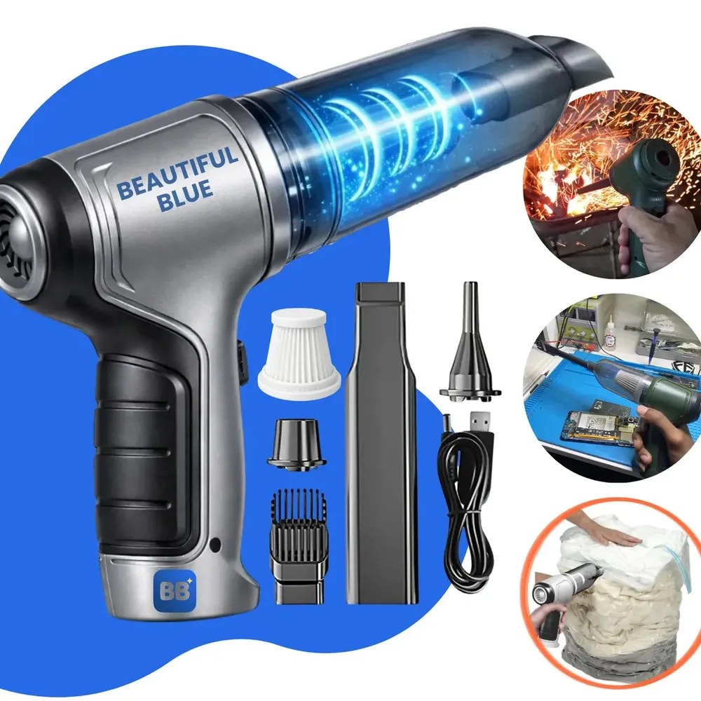 Aspirador De Pó Mini Soprador 3em1 Usb 1 Refil Portátil Recarregável Marca Beautiful Blue