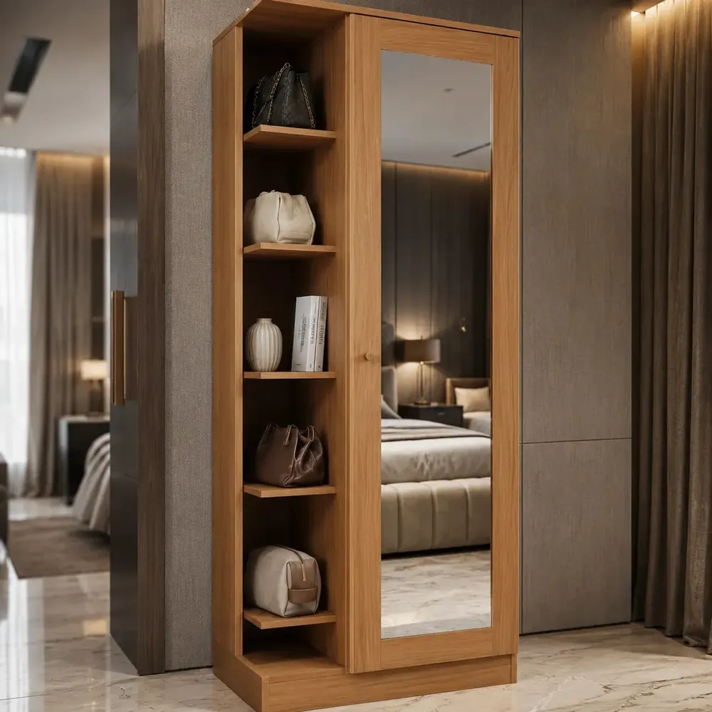 Sapateira Henn Prateleira Organizadora 1 Porta Com Espelho Duetto Design Moderno Prateleiras Externas/Internas Cor Cinamomo