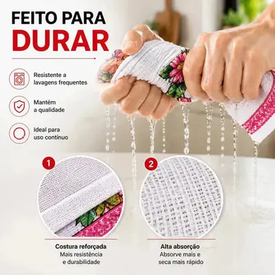 foto de Kit Com 10 Panos De Prato De Algodão Estampado Grande Para Cozinha E Limpeza