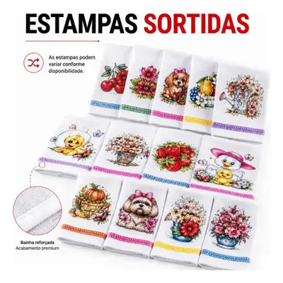 foto de Kit Com 10 Panos De Prato De Algodão Estampado Grande Para Cozinha E Limpeza