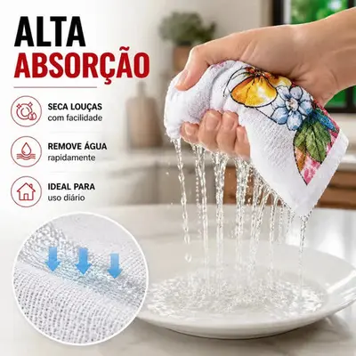 foto de Kit Com 10 Panos De Prato De Algodão Estampado Grande Para Cozinha E Limpeza