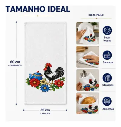 foto de Kit Com 10 Panos De Prato De Algodão Estampado Grande Para Cozinha E Limpeza