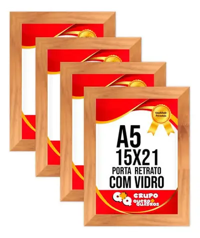 foto de Kit 4 Porta Retrato 15x21 Moldura Laqueada Fosco Vidro Comum Cor Mel