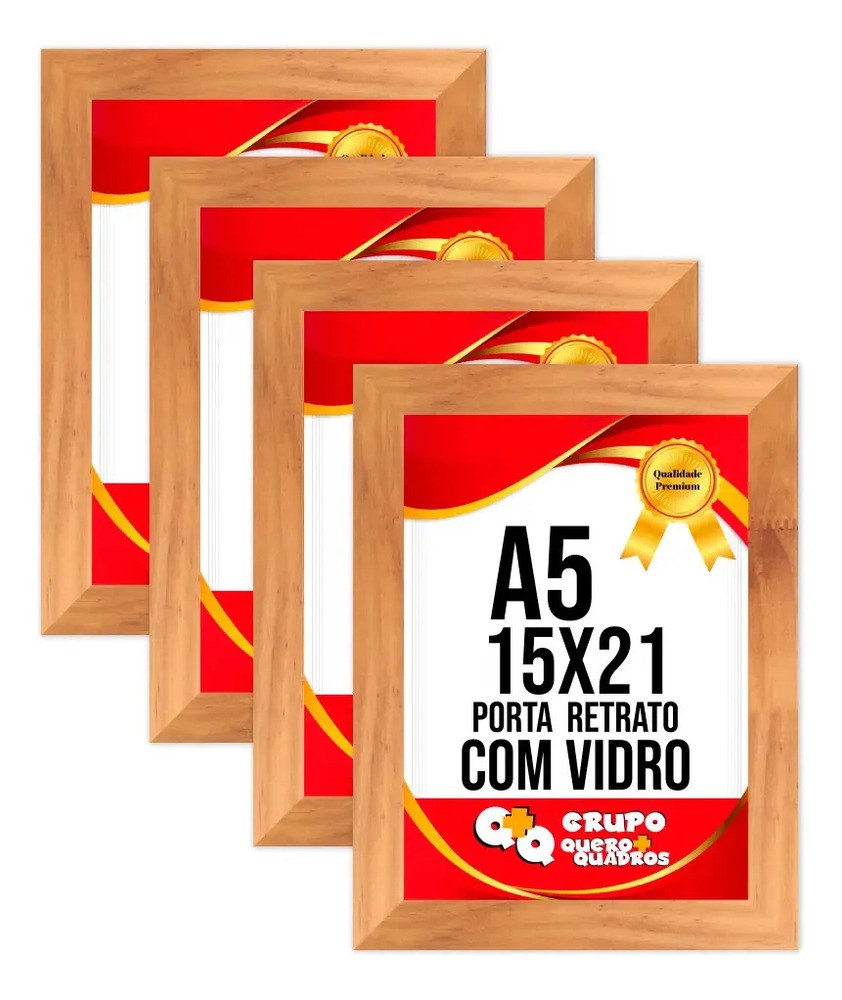 Kit 4 Porta Retrato 15x21 Moldura Laqueada Fosco Vidro Comum Cor Mel