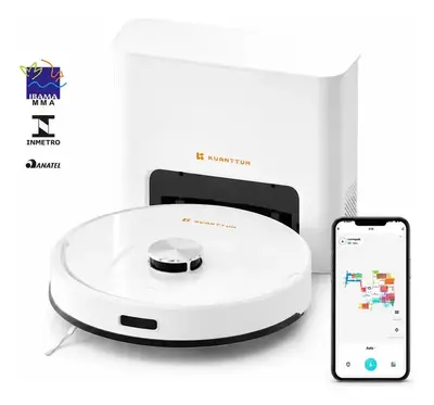 foto de Aspirador Robô Kuanttum X10 Com Base Autolimpeza para Pó e Mapeamento Laser