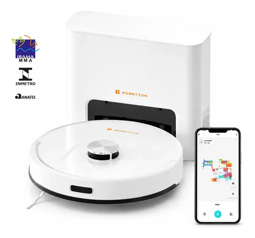 foto de Aspirador Robô Kuanttum X10 Com Base Autolimpeza para Pó e Mapeamento Laser