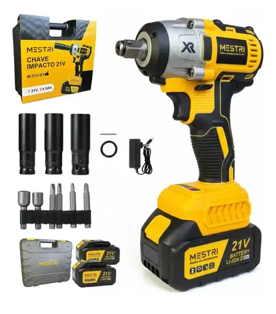 foto de Chave De Impacto a Bateria Profissional Recarregável 4ah Brushless Parafusadeira Furadeira Alta Potência Sem Escova 2 Baterias MESTRI