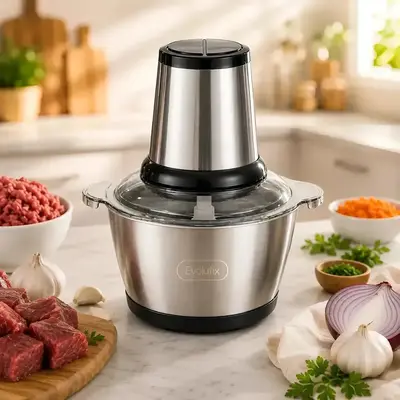 foto de Multiprocessador Triturador Moedor 2 Litros Inox 110v Elétrico De Alimentos Processador Picador De Cozinha Cozinheira Cortador De Aço Inoxidável Evolufix