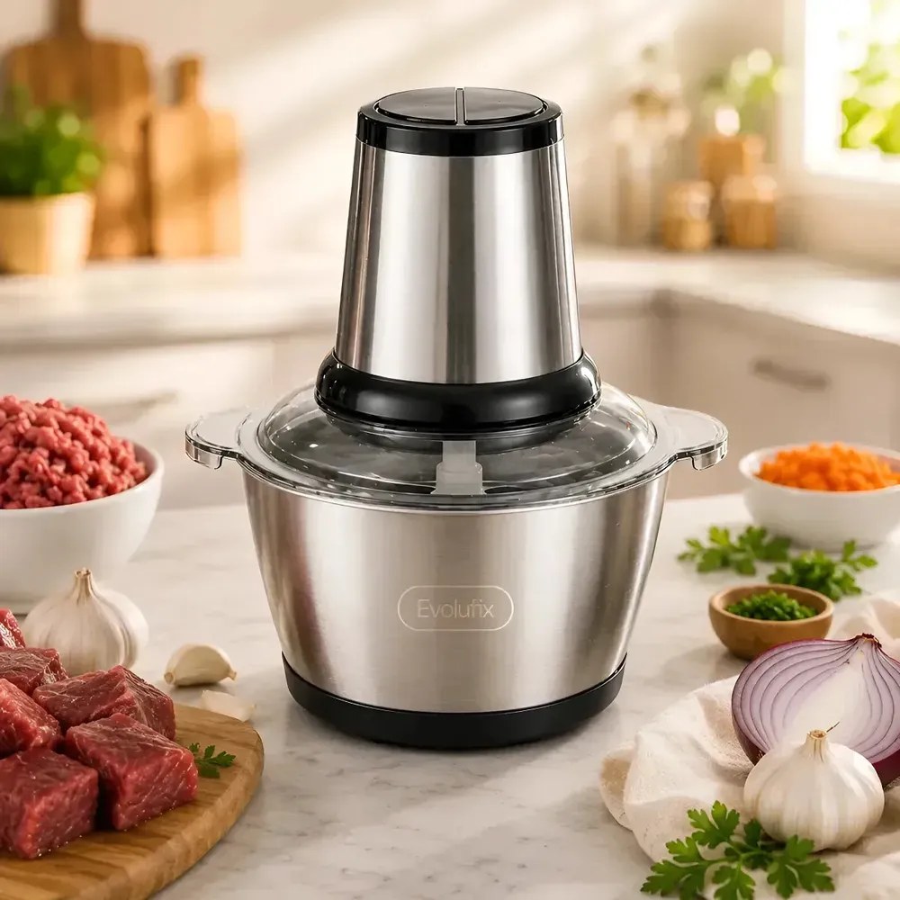 Multiprocessador Triturador Moedor 2 Litros Inox 110v Elétrico De Alimentos Processador Picador De Cozinha Cozinheira Cortador De Aço Inoxidável Evolufix